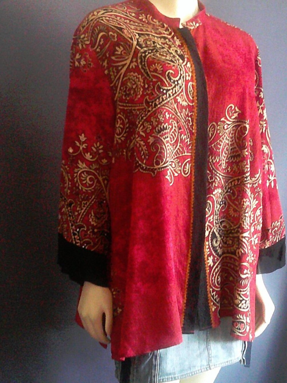Citron of Santa Monica Red Silk Paisley Asian Tunic Top 2X - Picture 3 of 10
